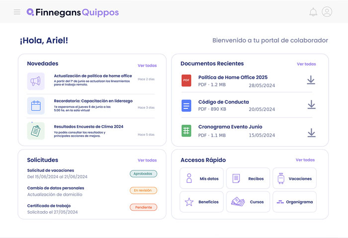 Captura de pantalla del módulo de Comunicación en Quippos